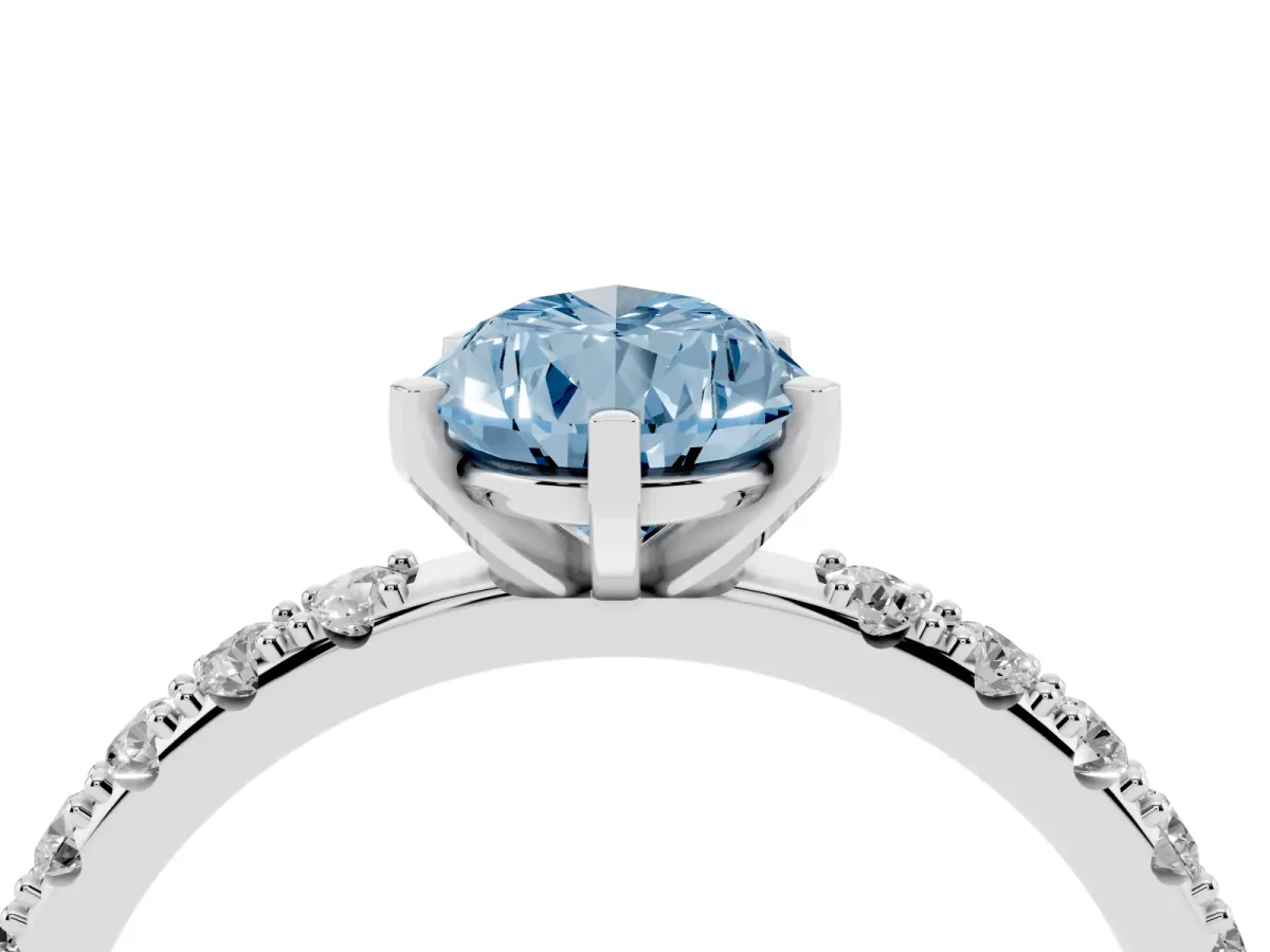 Fancy Blue Pear Cut Diamond Solitaire Pavé Band with Four-Prong Setting Platinum