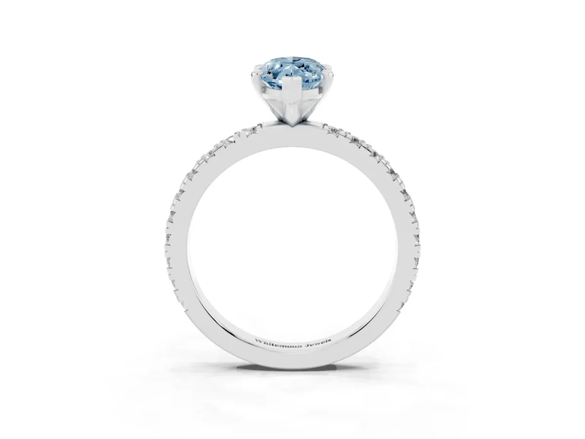 Fancy Blue Marquise Cut Diamond Pavé Band Solitaire with Four-Prong Setting Silver