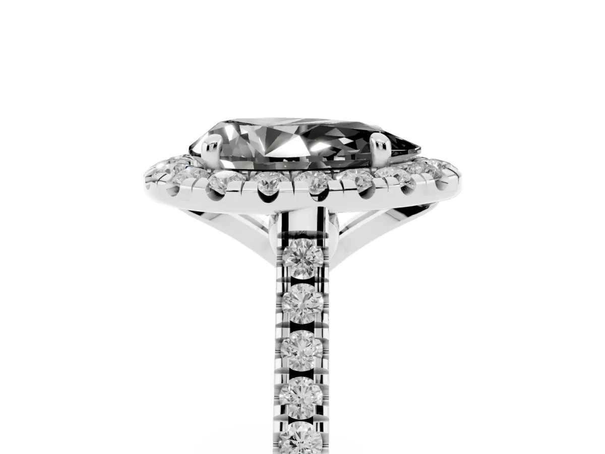 Fancy Black Pear Cut Diamond Cushion Halo Ring with Pavé Band Silver