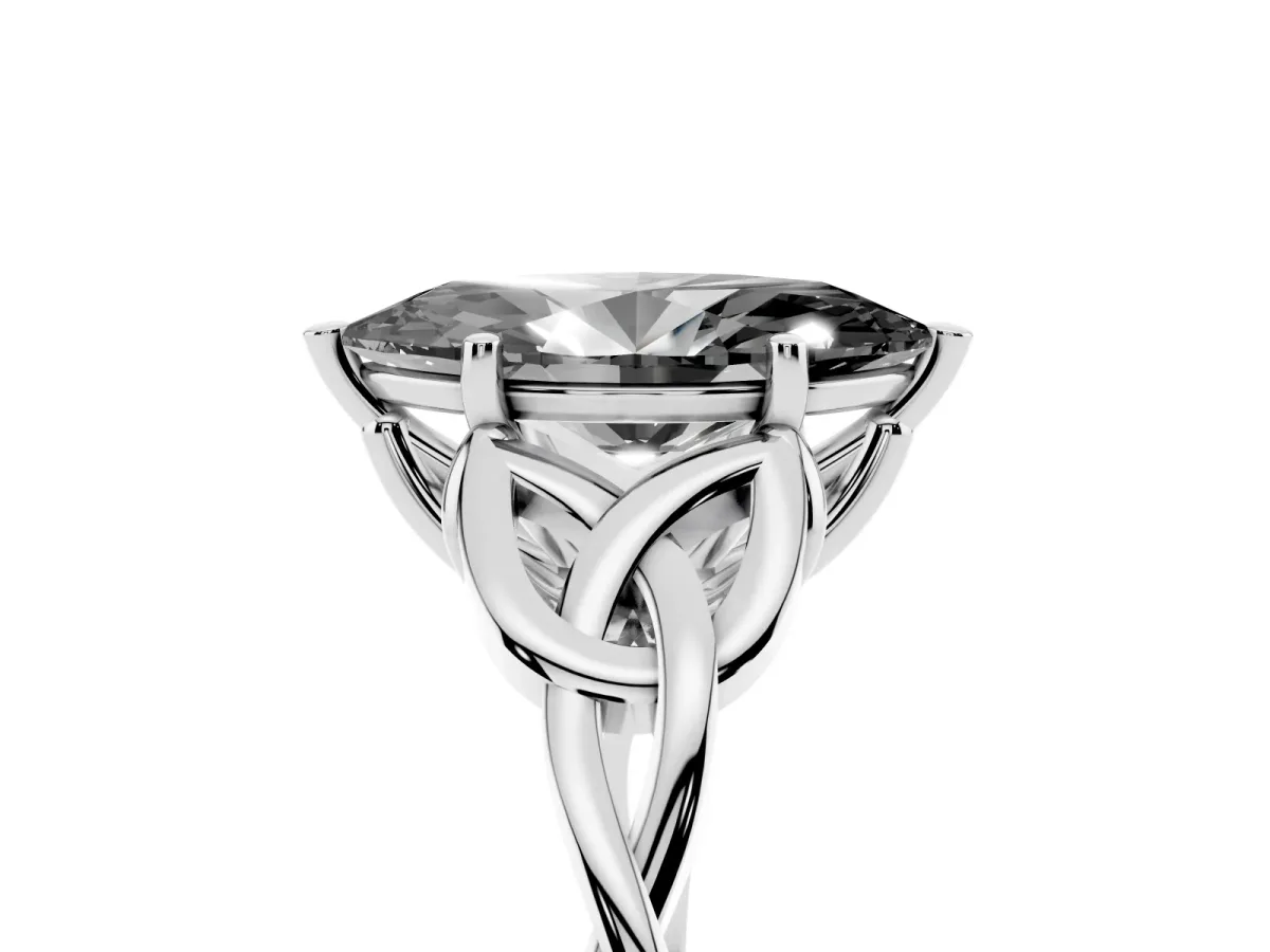 Fancy Black Marquise Cut Diamond Solitaire Engagement Ring with Celtic Knot Band and Four-Prong Setting White gold