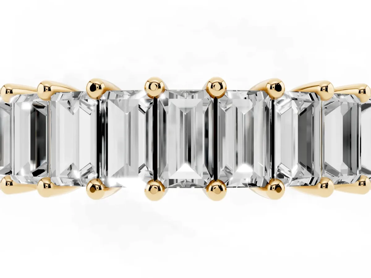Baguette Cut Eternity Band with Shared Prong Setting Yellow gold