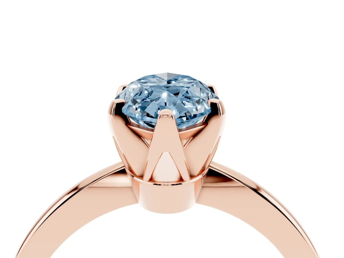 Fancy Blue Marquise Cut Solitaire Engagement Ring with Six-Prong Setting and Tapered Band Rose gold
