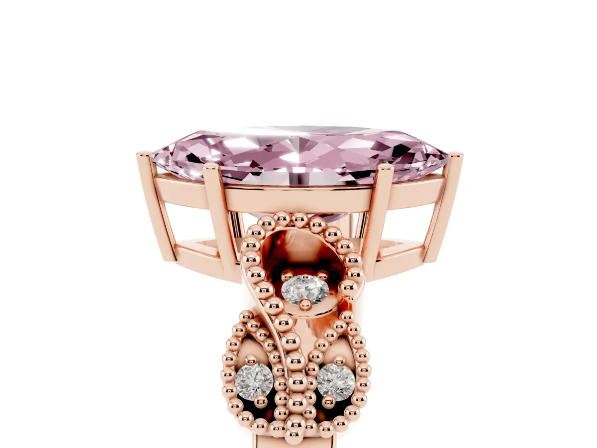 Fancy Pink Marquise Cut Solitaire Milgrain Leaf Band with Prong Setting Rose gold