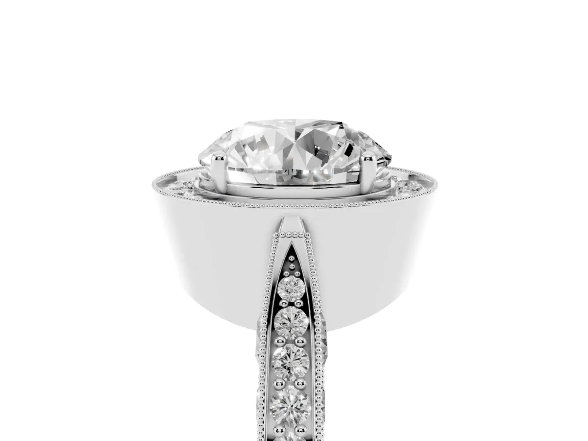 Round Cut Halo Diamond Engagement Ring with Split Shank Band and Four-Prong Setting Silver