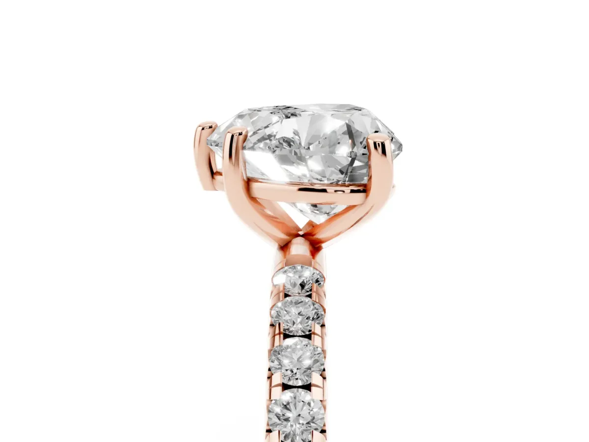 Heart Cut Cut Diamond Solitaire Ring with Micro Pave Band and Four Prong Setting Rose gold