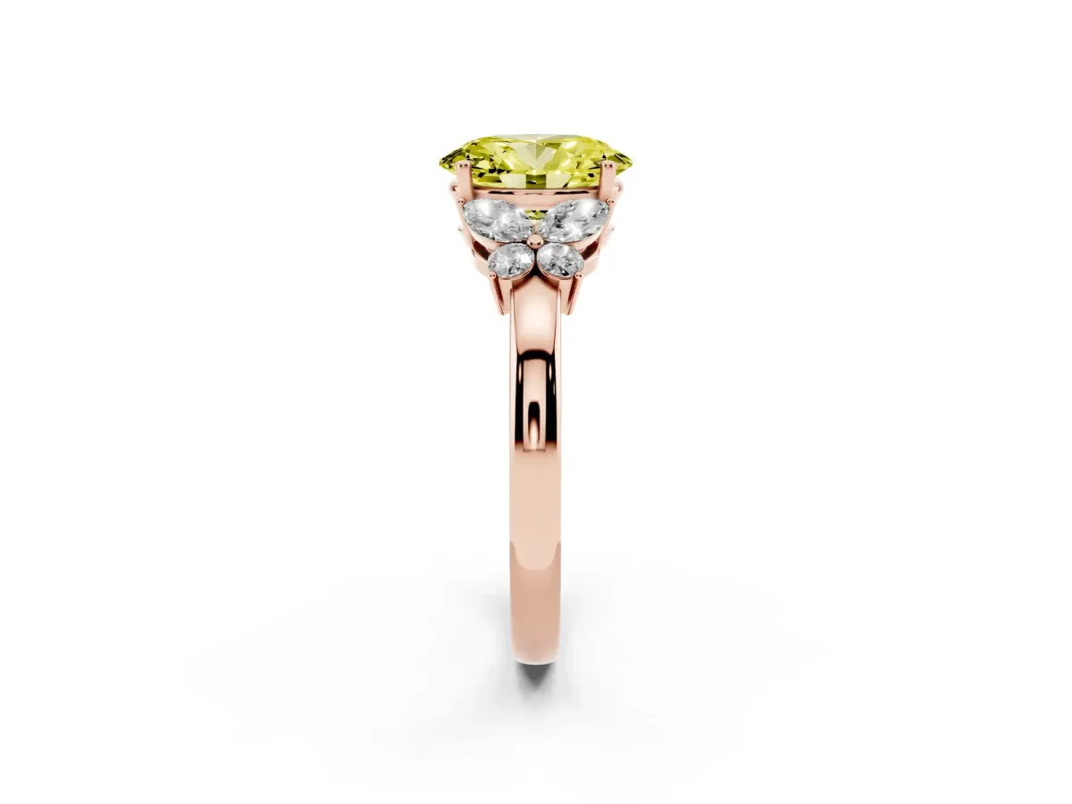 Fancy Yellow Oval Cut Cut Solitaire Floral Diamond Ring with Four-Prong Setting Rose gold
