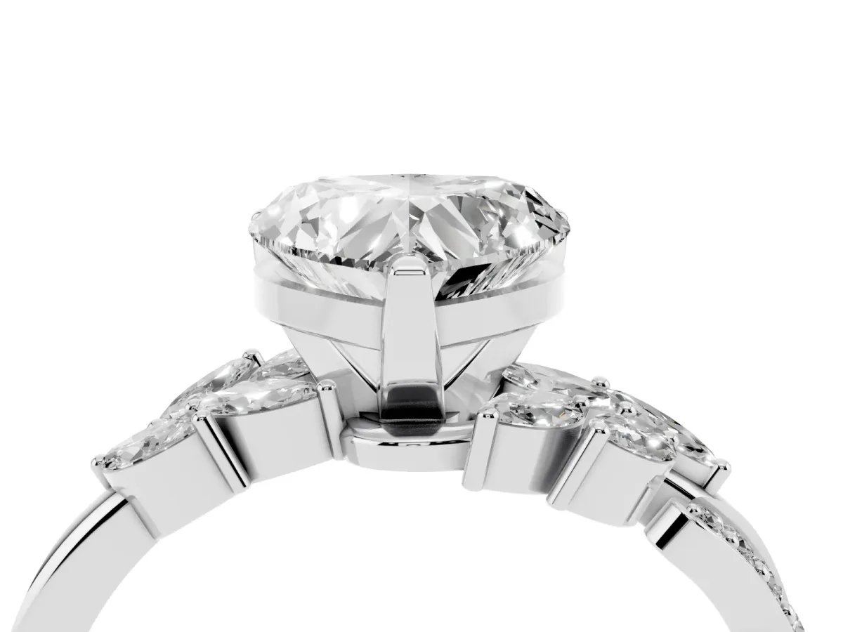Heart Cut Solitaire Marquise Twist Band with Six-Prong Setting Silver