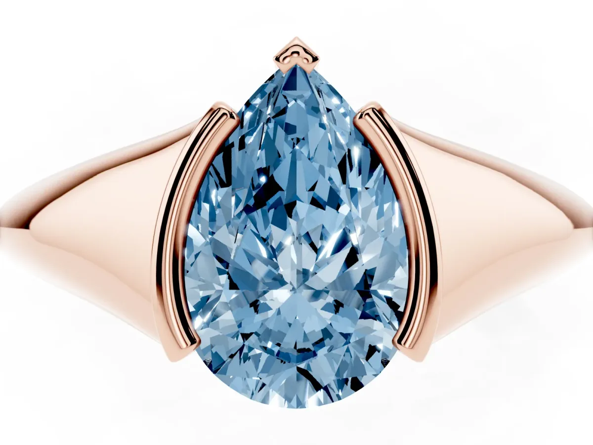 Fancy Blue Pear Cut Solitaire Tension Set Diamond Ring Rose gold