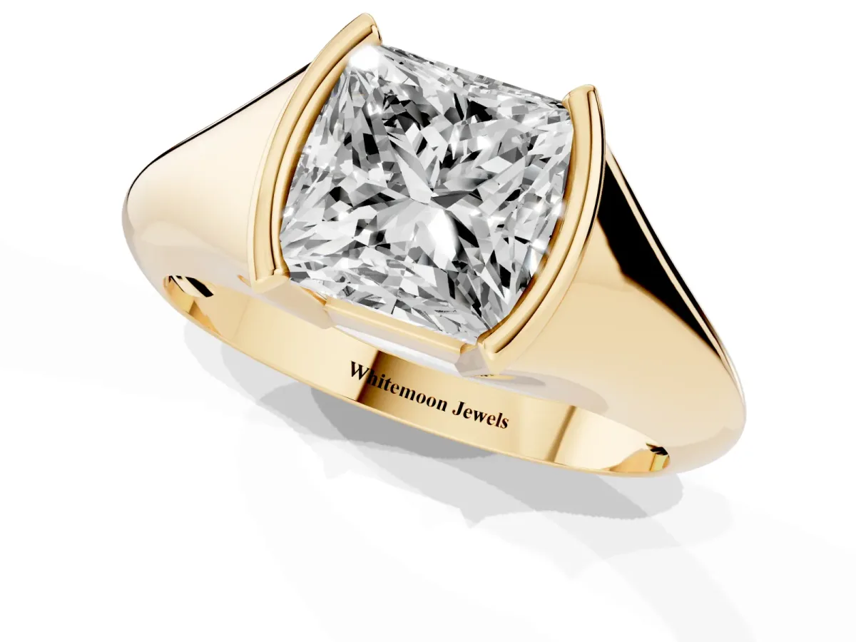 Princess Cut Solitaire Tension Set Diamond Ring Yellow gold