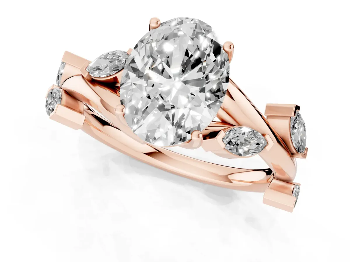 Oval Cut Solitaire Twisted Band Marquise Accent Prong Setting Ring Rose gold
