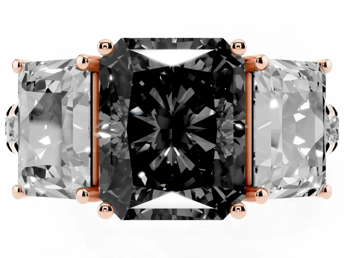 Fancy Black Three-Stone Radiant Cut Diamond Pavé Band with Prong Setting Rose gold
