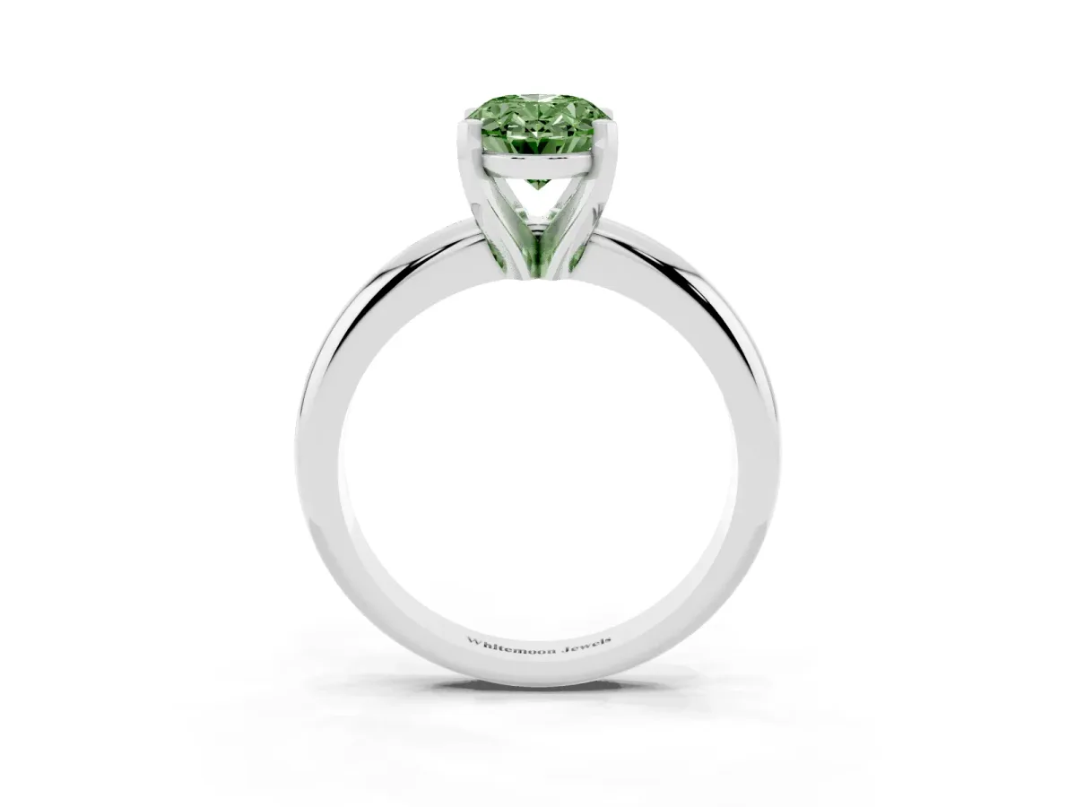Fancy Green Oval Cut Diamond Solitaire Engagement Ring with Round Band and Four-Prong Setting Silver