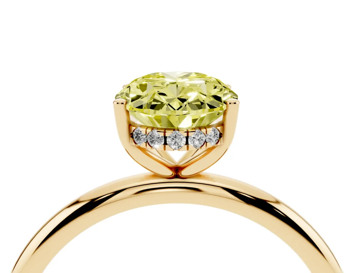 Fancy Yellow Oval Cut Cut Solitaire Engagement Ring with Four-Prong Setting and Classic Band Yellow gold