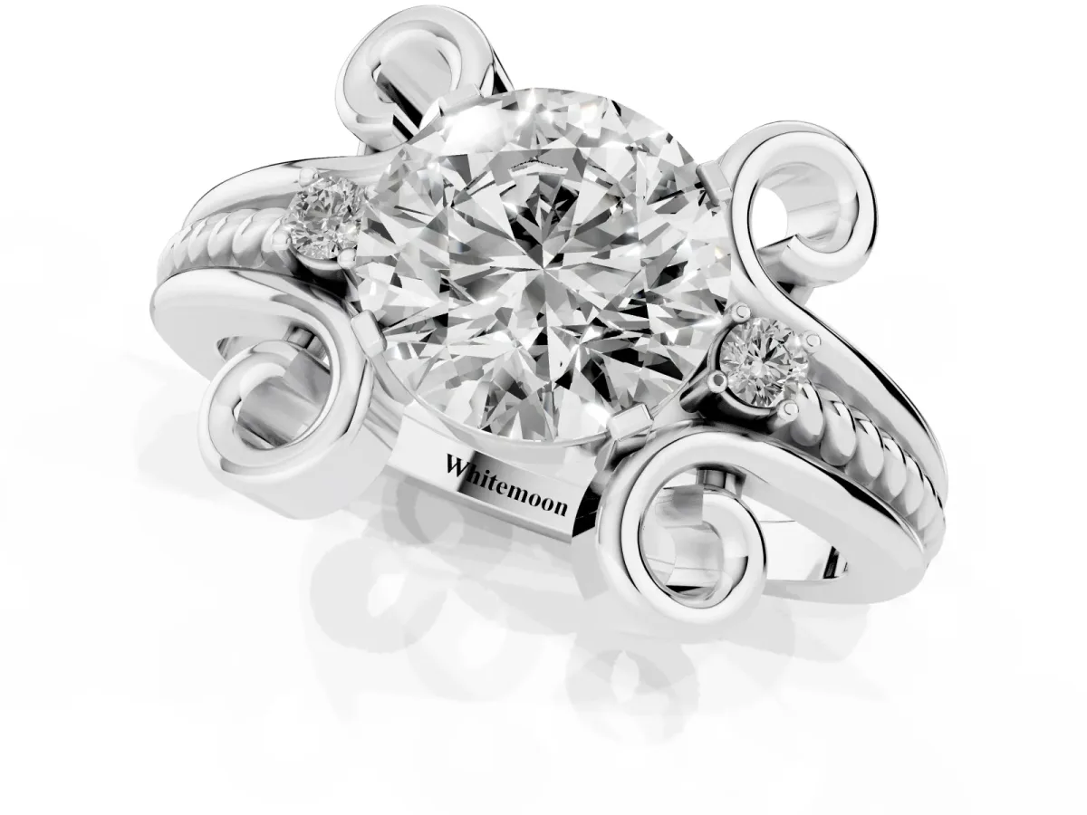 Round Cut Solitaire Twisted Band Scroll Prong Ring Silver