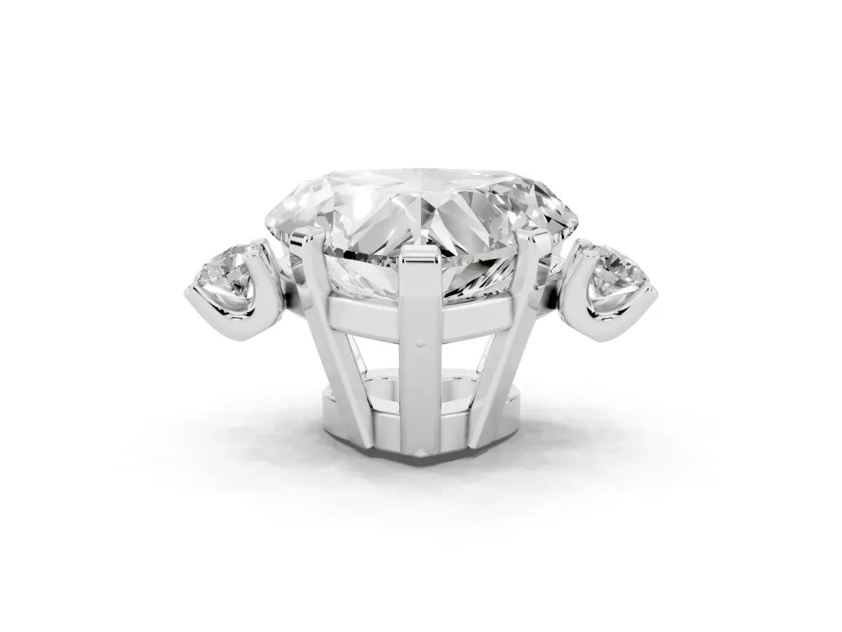Heart Cut Cut Three-Stone Solitaire Ring with Round Accent Diamonds and Four-Prong Setting Silver