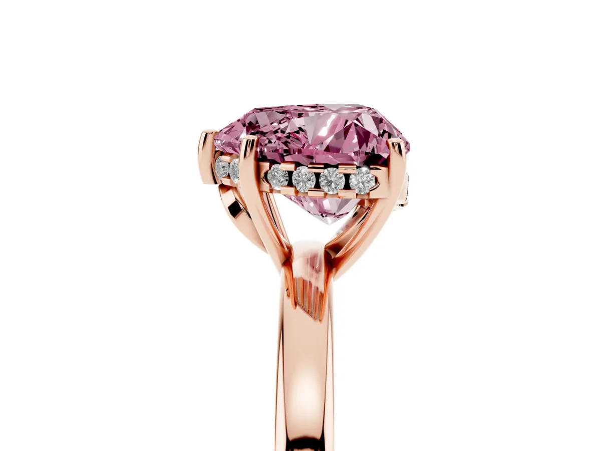 Fancy Pink Heart Cut Solitaire Diamond Ring with Prong Setting and Plain Band Rose gold