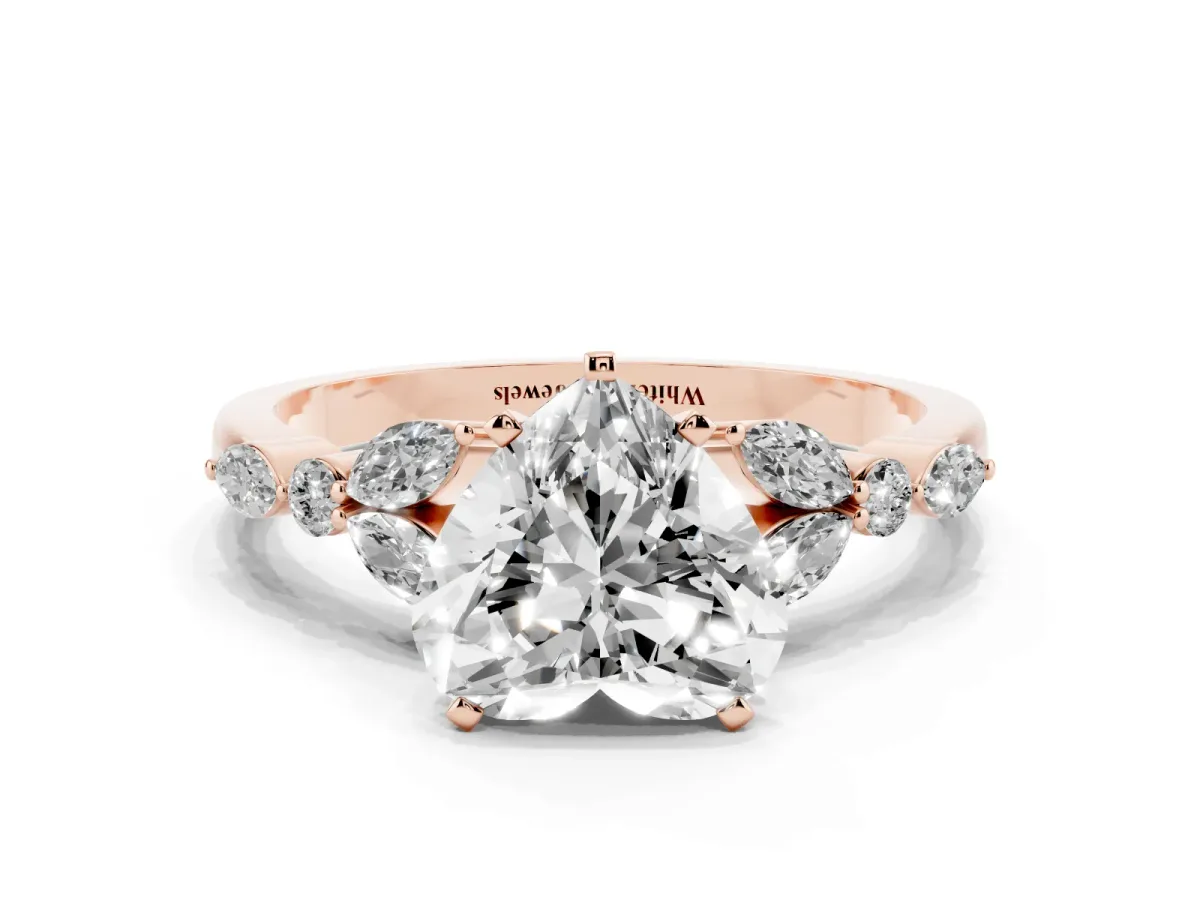 Heart Cut Diamond Solitaire Ring with Side Stones and Four-Prong Setting Rose gold