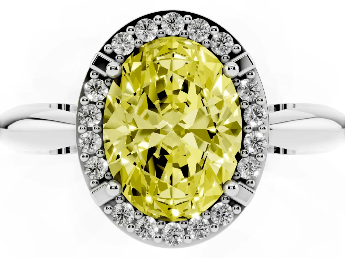 Fancy Yellow Oval Cut Cut Diamond Halo Engagement Ring with Split Shank and Four-Prong Setting Silver