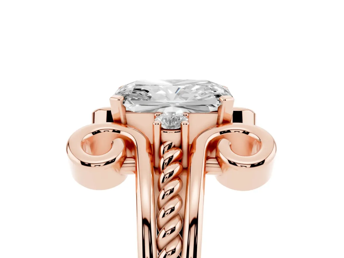 Radiant Cut Solitaire Twisted Band Scroll Prong Ring Rose gold