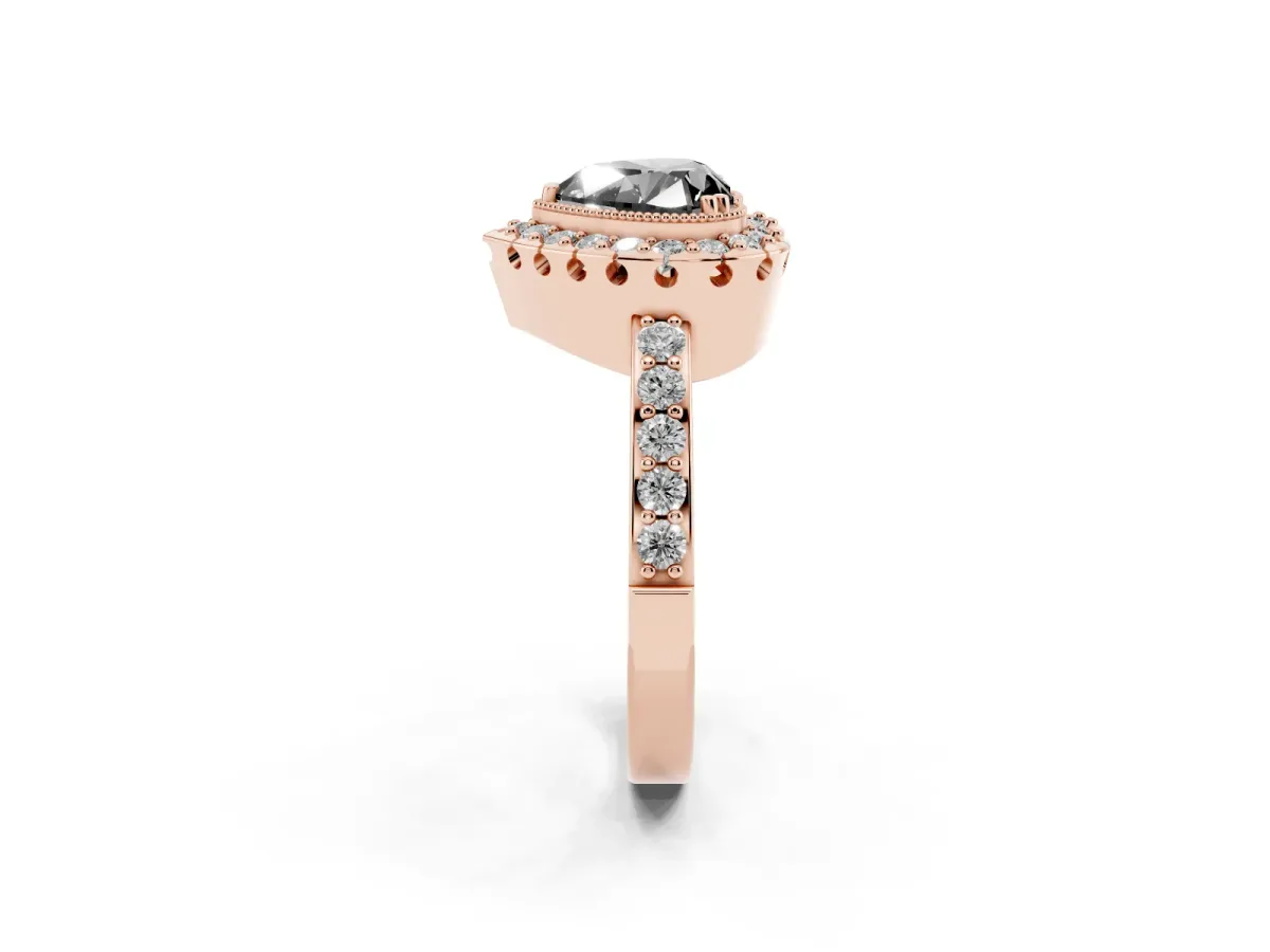 Fancy Black Heart Cut Diamond Halo Ring with Pavé Band and Prong Setting Rose gold