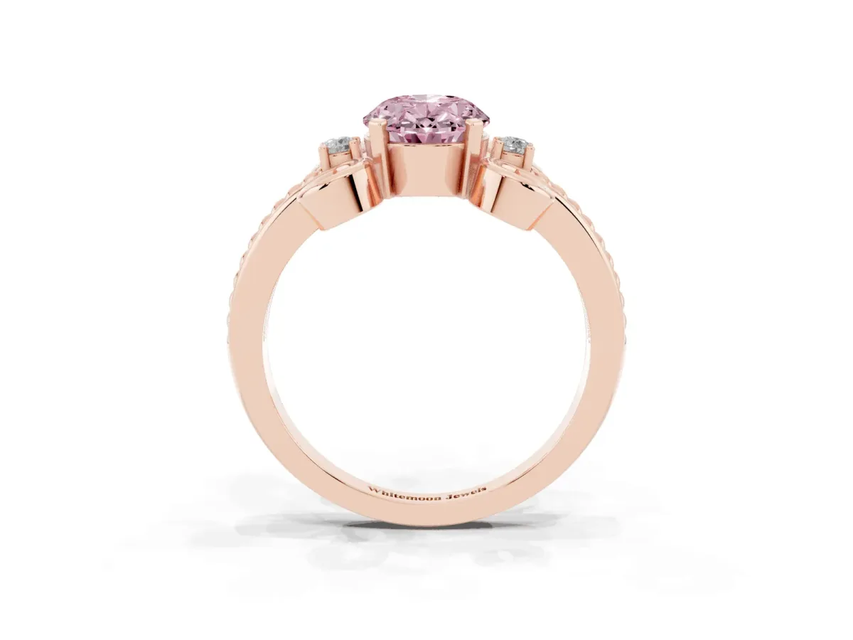 Fancy Pink Oval Cut Solitaire Twisted Band Scroll Prong Ring Rose gold