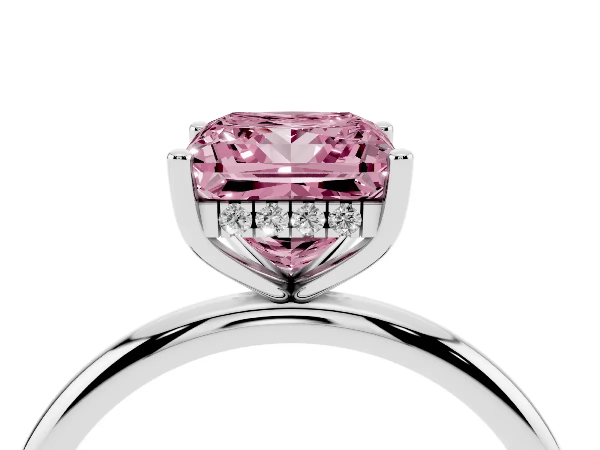 Fancy Pink Princess Cut Cut Solitaire Engagement Ring with Four-Prong Setting and Classic Band Platinum