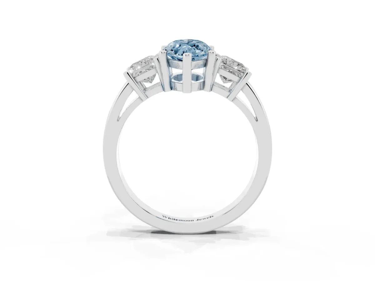 Fancy Blue Three-Stone Marquise Cut Cut Solitaire Ring with Prong Setting Silver