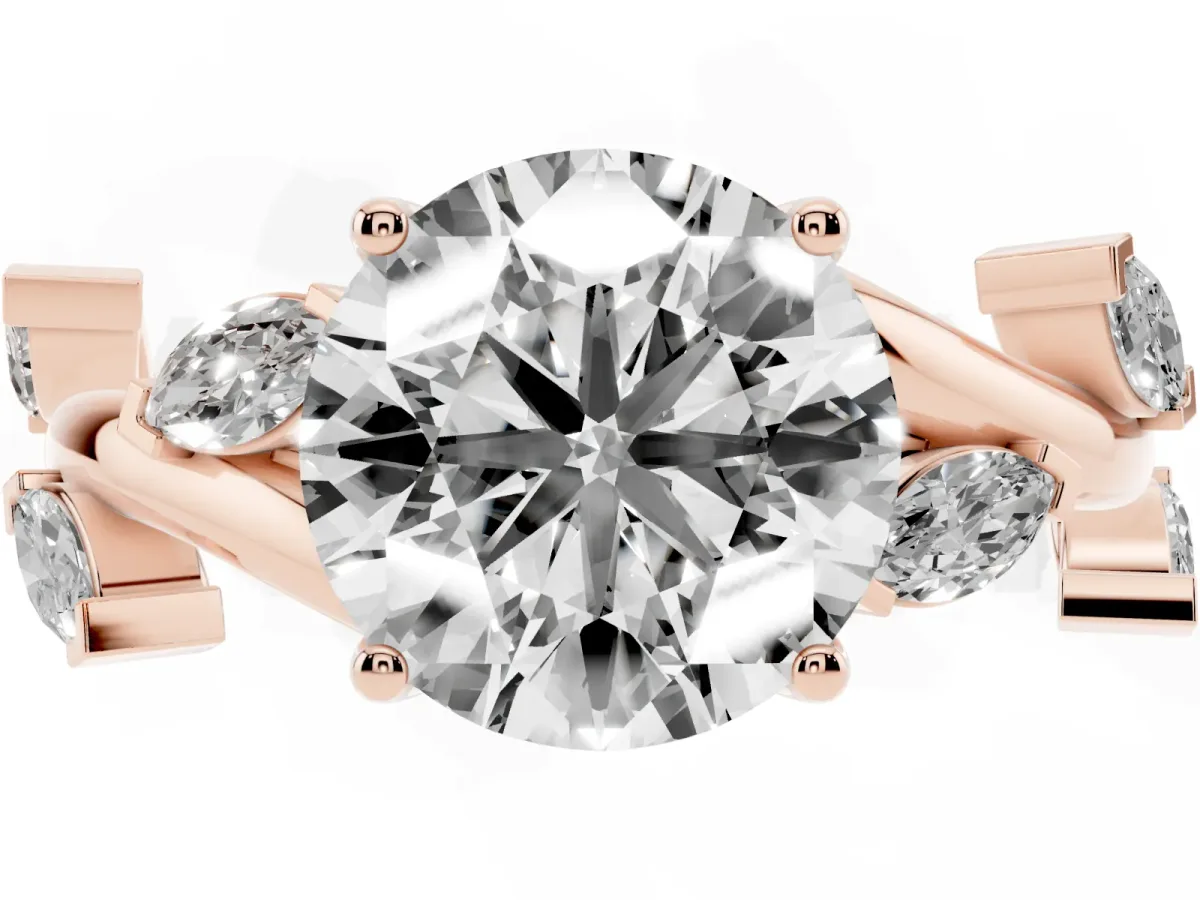 Round Cut Solitaire Twisted Band Marquise Accent Prong Setting Ring Rose gold