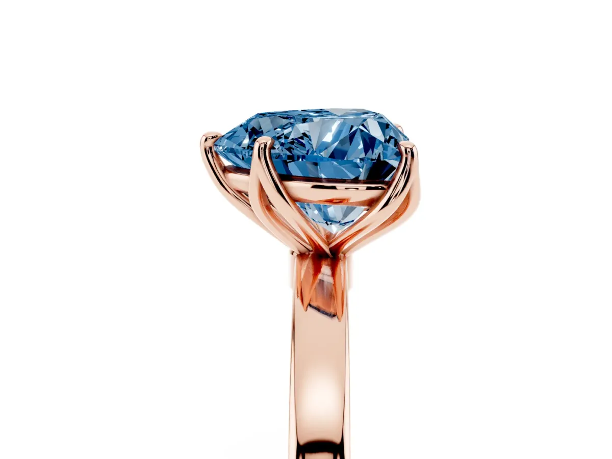 Fancy Blue Heart Cut Diamond Solitaire Ring with Thin Band and Prong Setting Rose gold