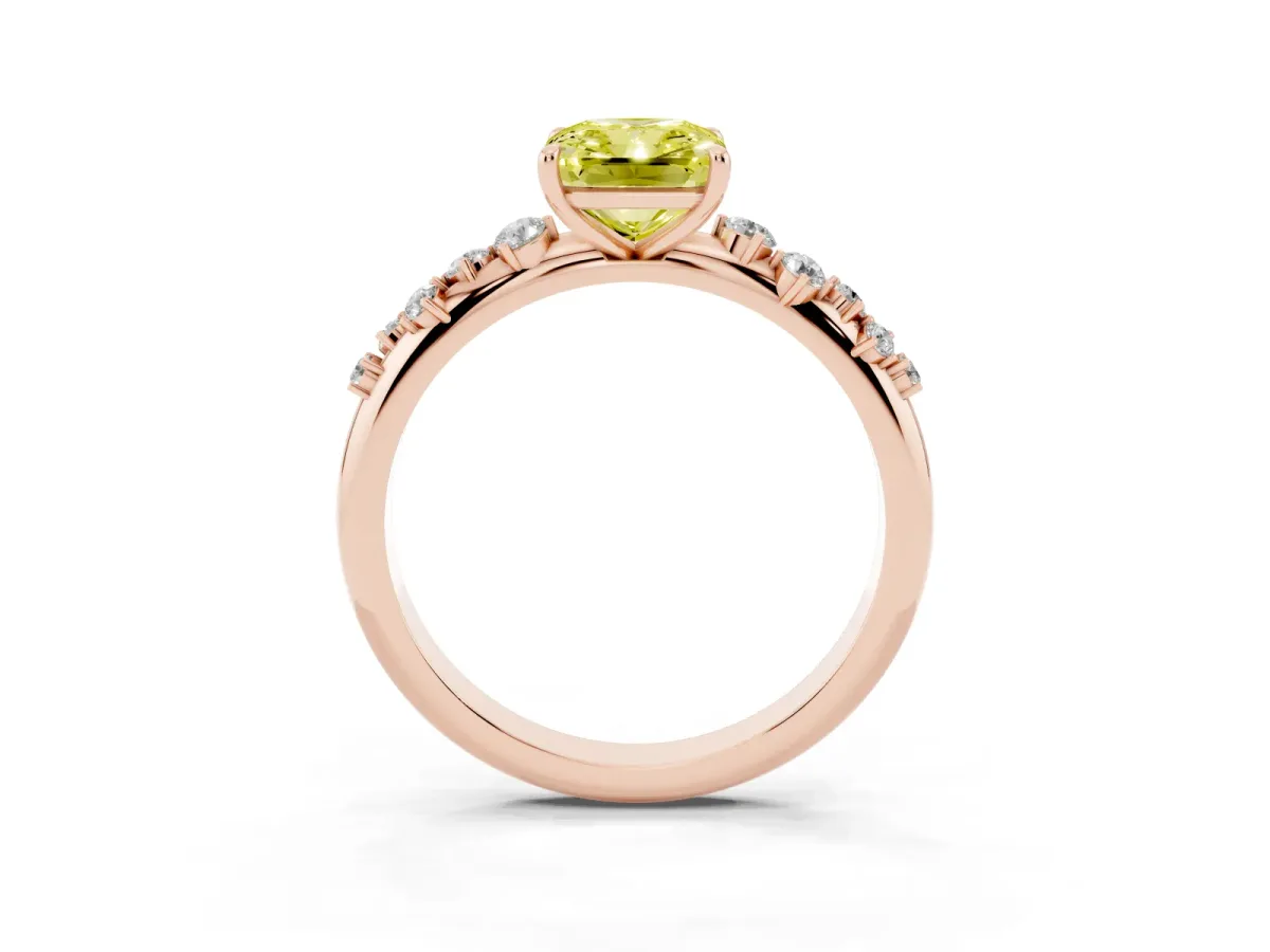 Fancy Yellow Radiant Cut Diamond Cluster Prong-Set Solitaire Ring Rose gold