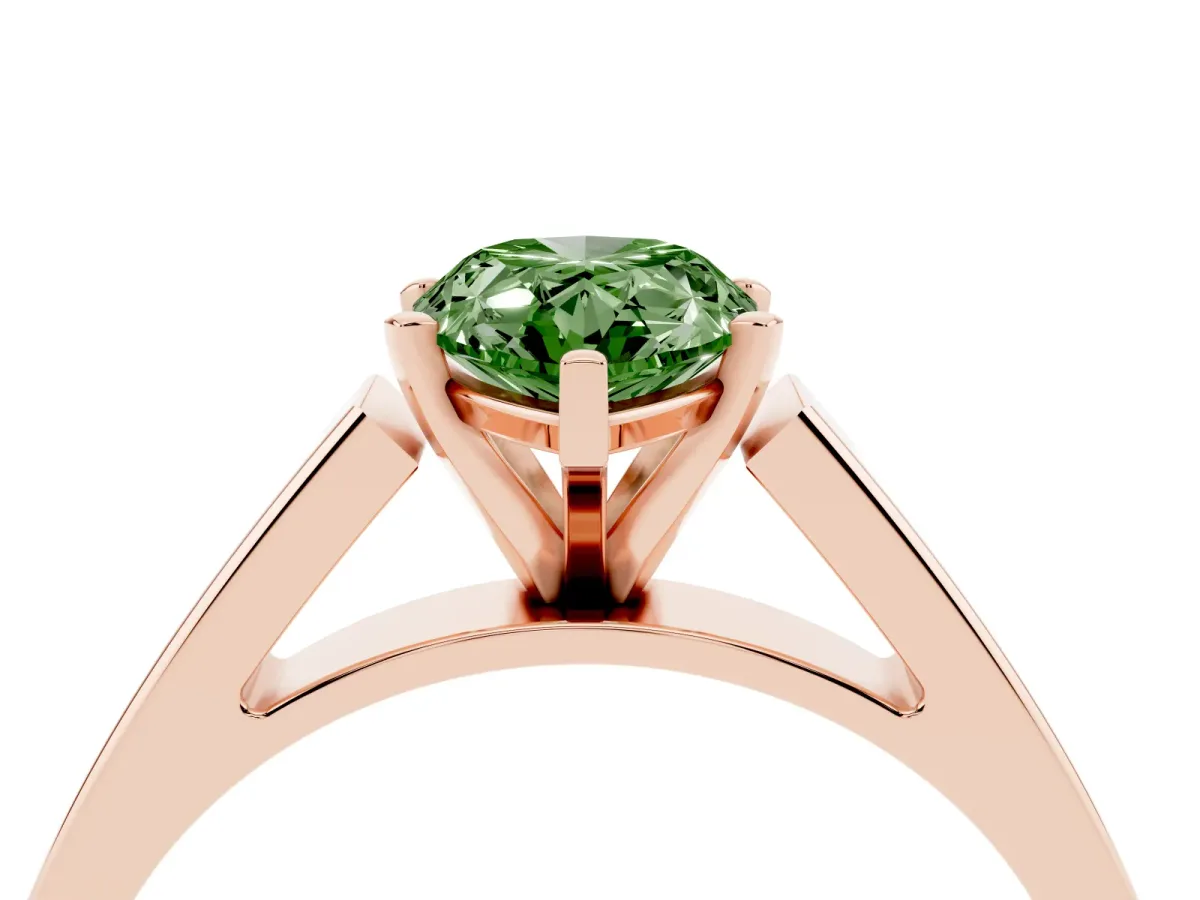 Fancy Green Pear Cut Solitaire Engagement Ring with Four-Prong Setting and Tapered Band Rose gold