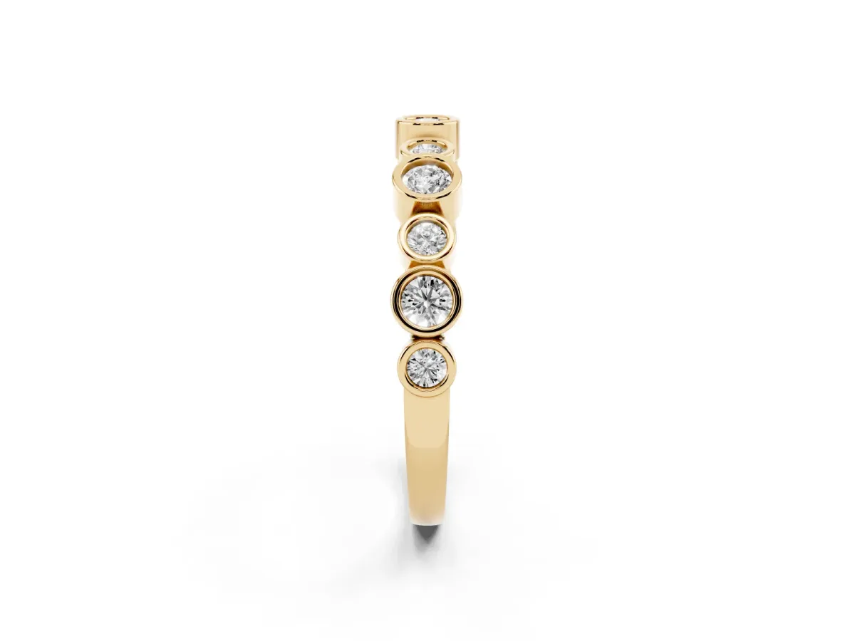 Bezel Set Round Diamond Half Eternity Band Yellow gold