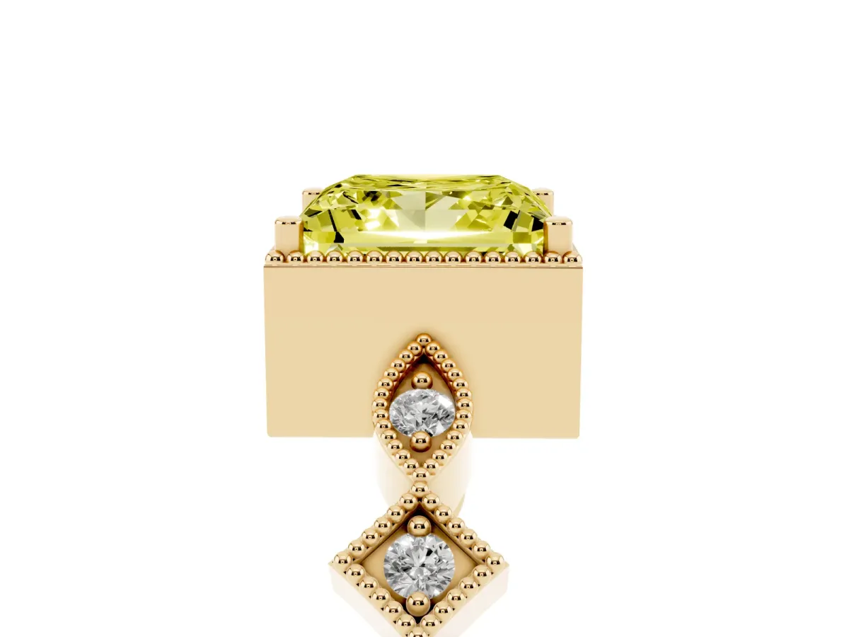Fancy Yellow Princess Cut Milgrain Marquise Diamond Twist Band Ring Yellow gold