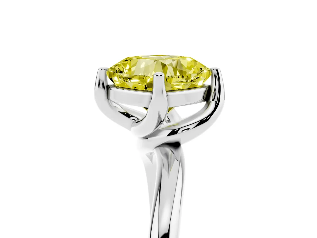Fancy Yellow Cushion Cut Diamond Solitaire Engagement Ring with Four-Prong Setting and Classic Band White gold