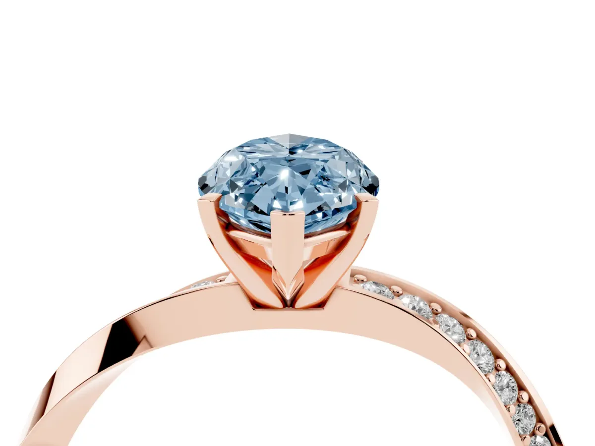 Fancy Blue Marquise Cut Diamond Engagement Ring with Side Stone Accents and Four-Prong Setting Rose gold