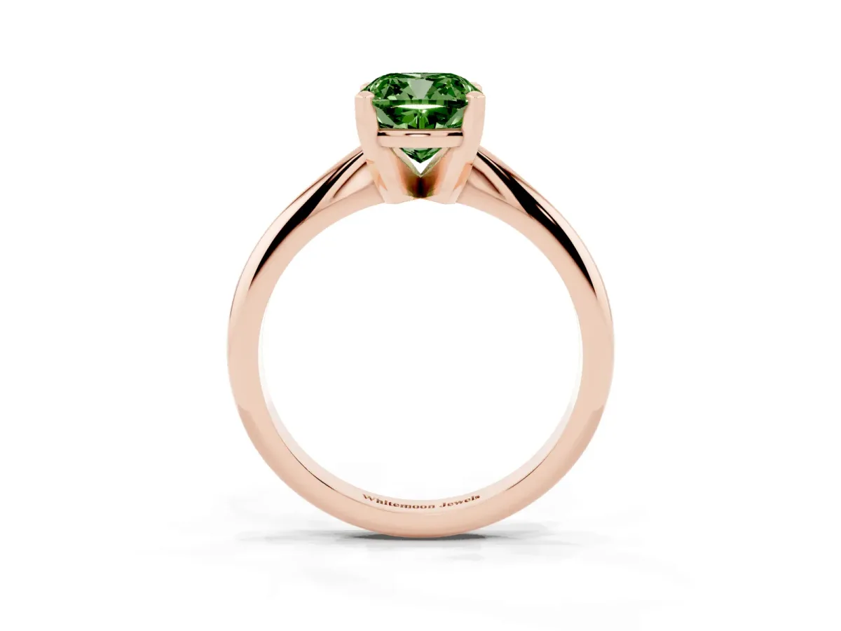 Fancy Green Cushion Cut Cut Solitaire Ring with Four-Prong Setting on a Classic Band Rose gold