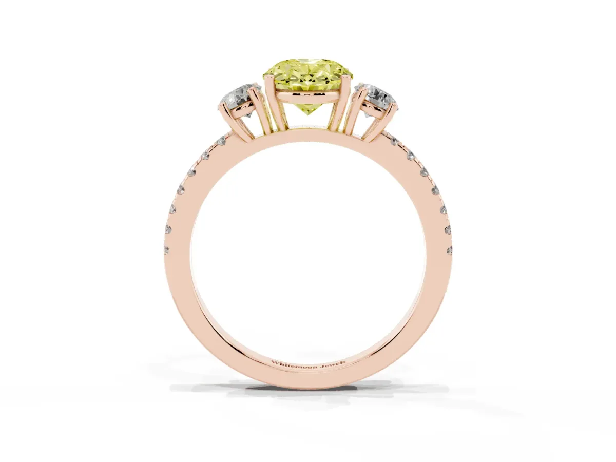 Fancy Yellow Three-Stone Oval Cut Cut Diamond Pavé Band with Prong Setting Rose gold