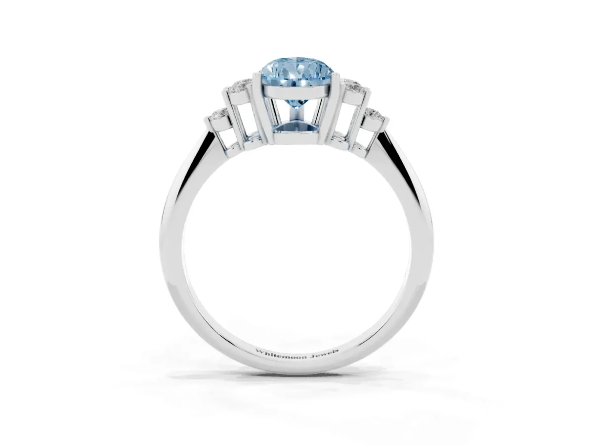 Fancy Blue Pear Cut Cut Diamond Cluster Ring with Solitaire Band and Four-Prong Setting Silver