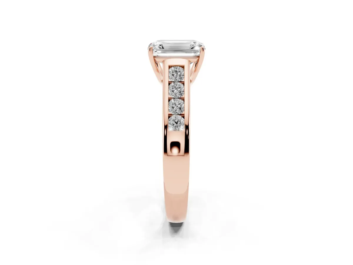 Emerald Cut Solitaire Channel-Set Diamond Engagement Ring with Four-Prong Setting Rose gold
