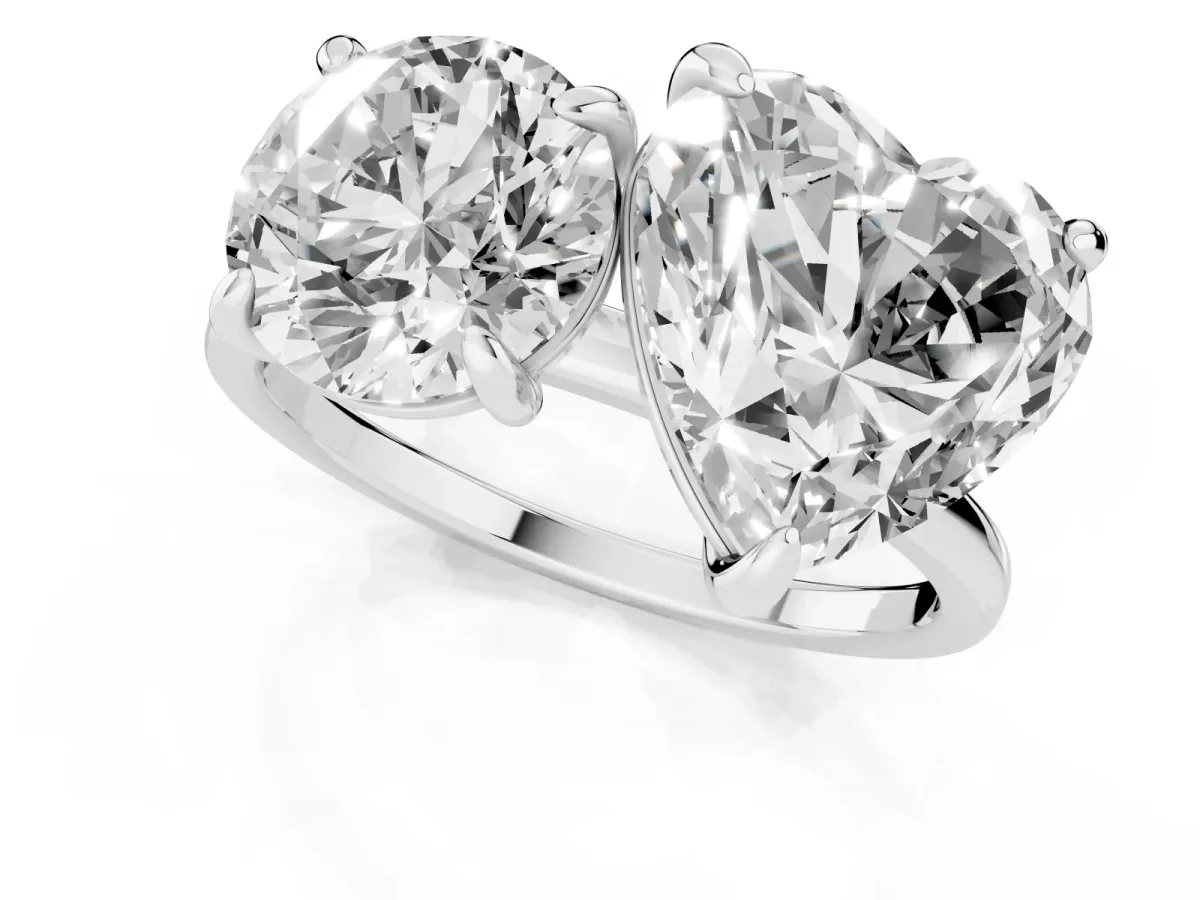 Round and Heart Toi Moi Ring with Prong Setting and Plain Band Silver