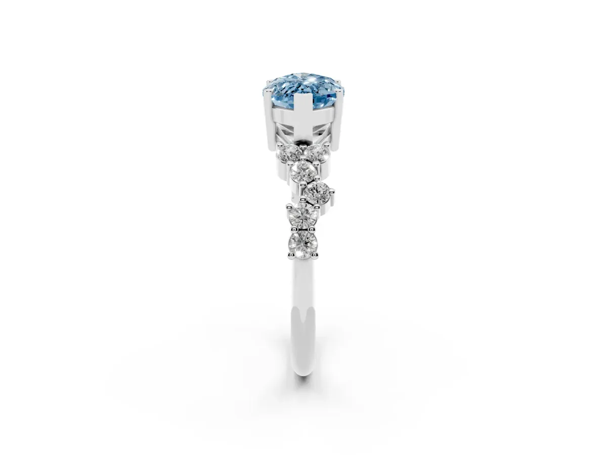 Fancy Blue Marquise Cut Diamond Scattered Round Accent Ring with Prong Setting White gold