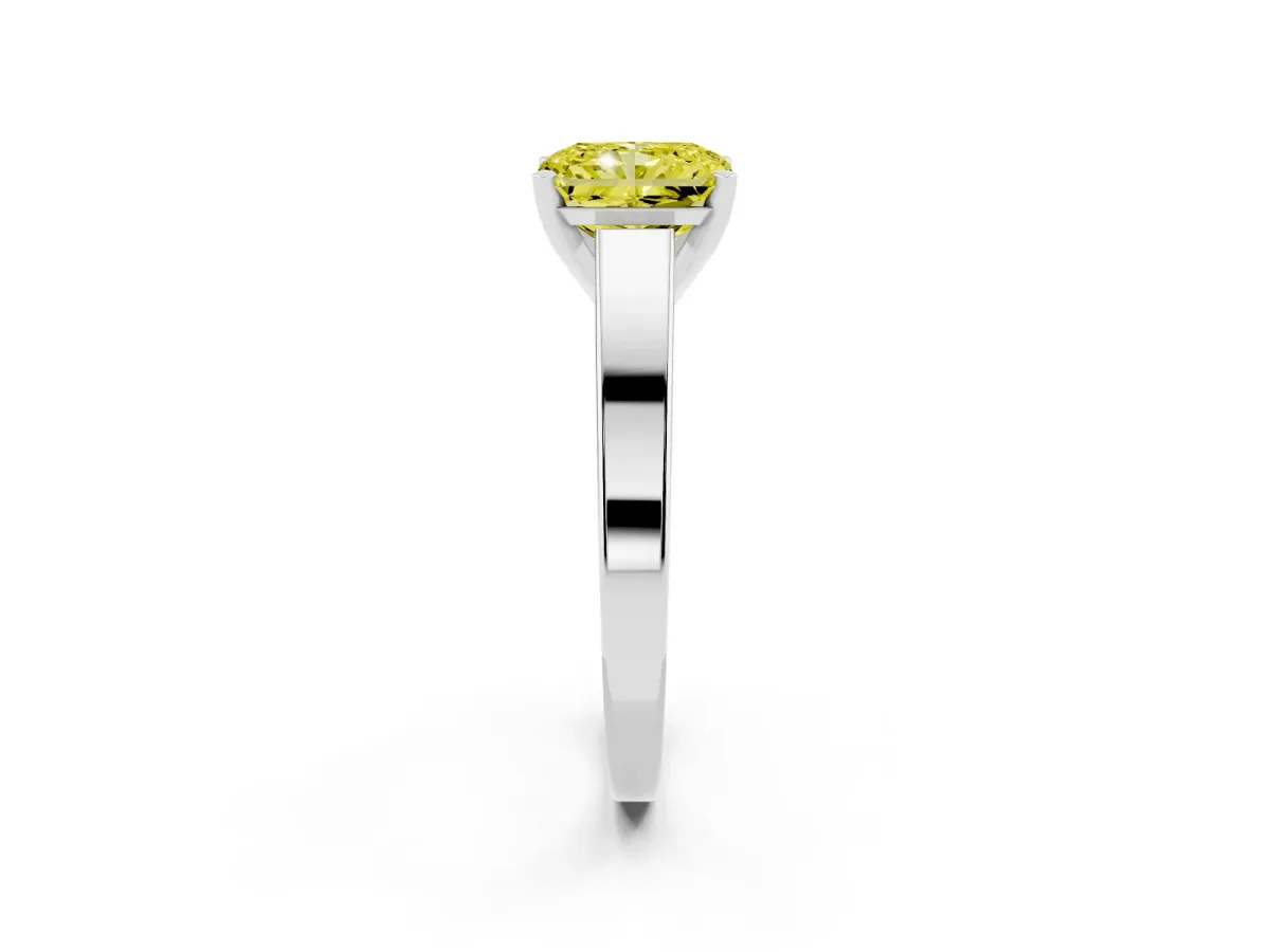 Fancy Yellow Radiant Cut Solitaire Engagement Ring with Four-Prong Setting and Tapered Band Silver