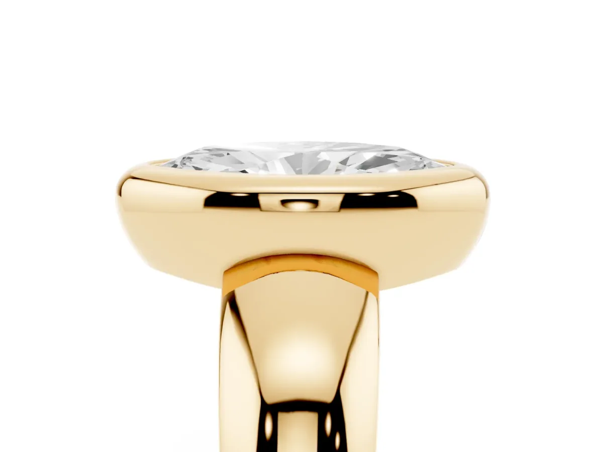 Bezel Set Marquise Cut Solitaire Ring with Wide Band Yellow gold