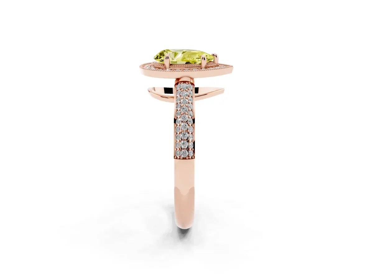 Fancy Yellow Pear Cut Cut Halo Diamond Pave Band with Four-Prong Setting Rose gold