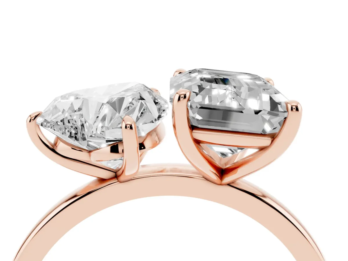 Heart Cut and Emerald Cut Toi Moi Ring with Prong Setting Rose gold