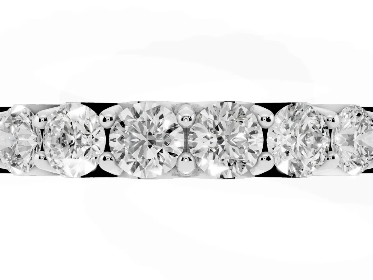 Round Diamond Half Eternity Band with Classic Prong Setting Silver