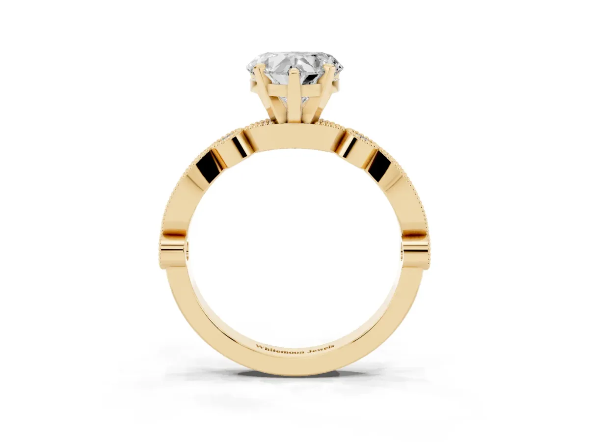 Heart Cut Milgrain Bezel Diamond Engagement Ring with Solitaire Prong Setting Yellow gold