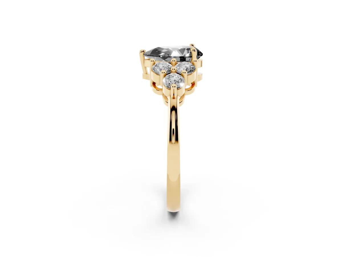 Fancy Black Pear Cut Brilliant Diamond Cluster Accent Solitaire Ring with Prong Setting Yellow gold