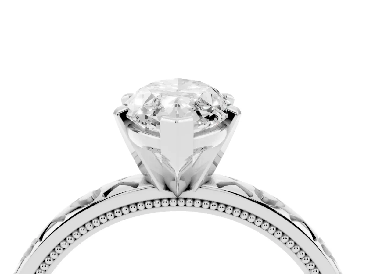 Marquise Cut Solitaire Diamond Engagement Ring with XO Engraved Band and Four-Prong Setting Platinum