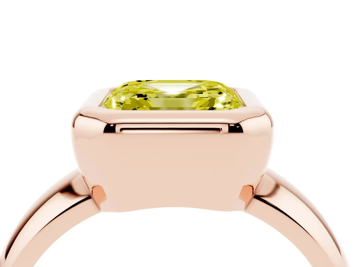 Fancy Yellow Bezel Set Asscher Cut Solitaire Ring with Wide Band Rose gold